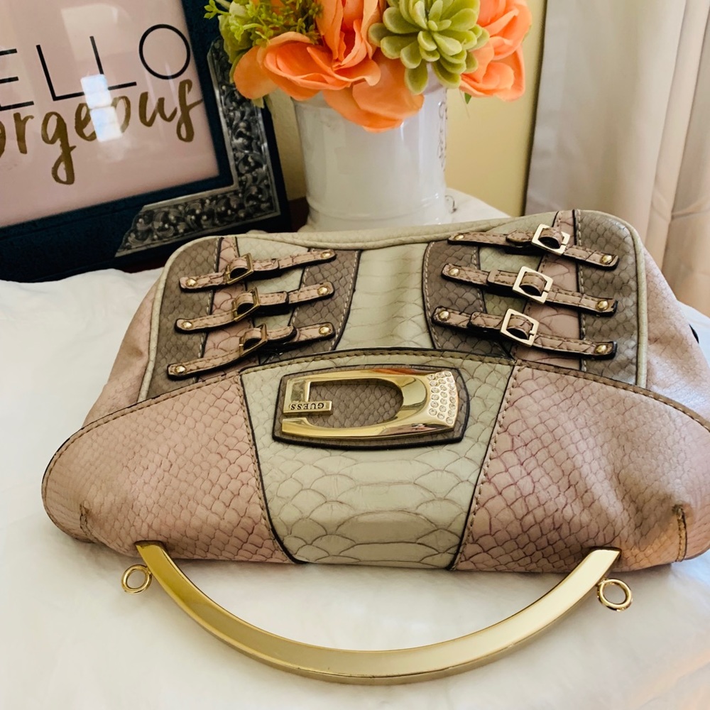 Guess Otilia Half Flap Python Embossed Handbag - image 5